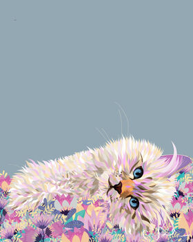 Custom Personalised Pet Portrait With Flowers Cat Dog, 5 of 9