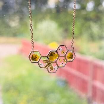 Gold Stainless Steel Honeycomb Bee Necklace, 2 of 6