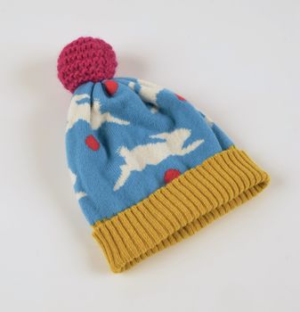 Rabbit Lambswool Knitted Bobble Hat Bright Colours, 3 of 12