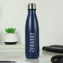 Personalised Name Football Navy Blue Metal Insulated Drinks Bottle, thumbnail 3 of 5