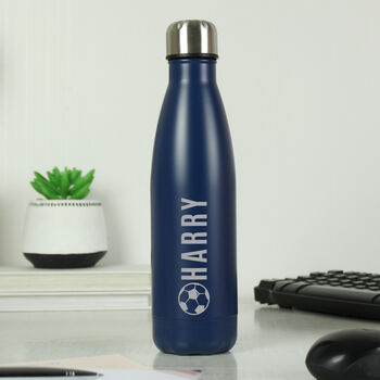 Personalised Name Football Navy Blue Metal Insulated Drinks Bottle, 3 of 5