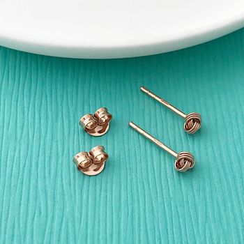 Rose Gold Plated Little Knot Of Friendship Earrings, 2 of 3