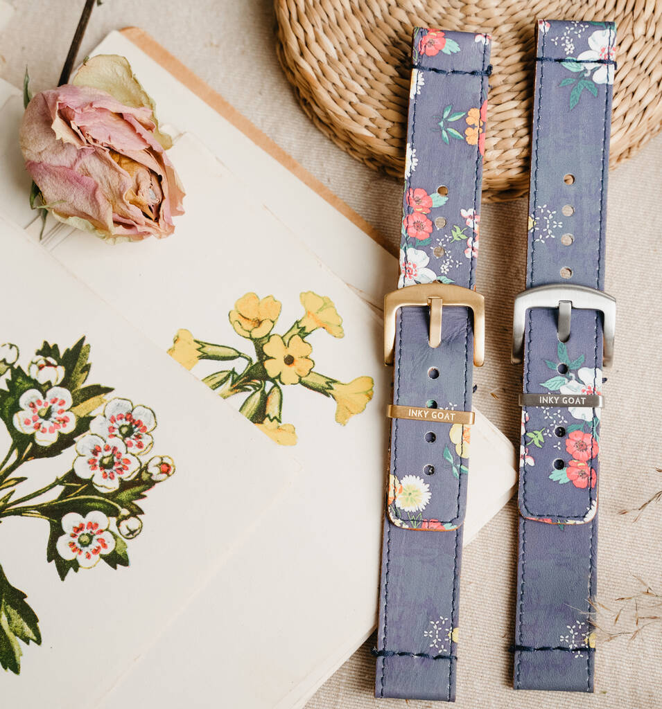 'Blue Flower' Leather Smartwatch Strap; Handmade Band, 1 of 8