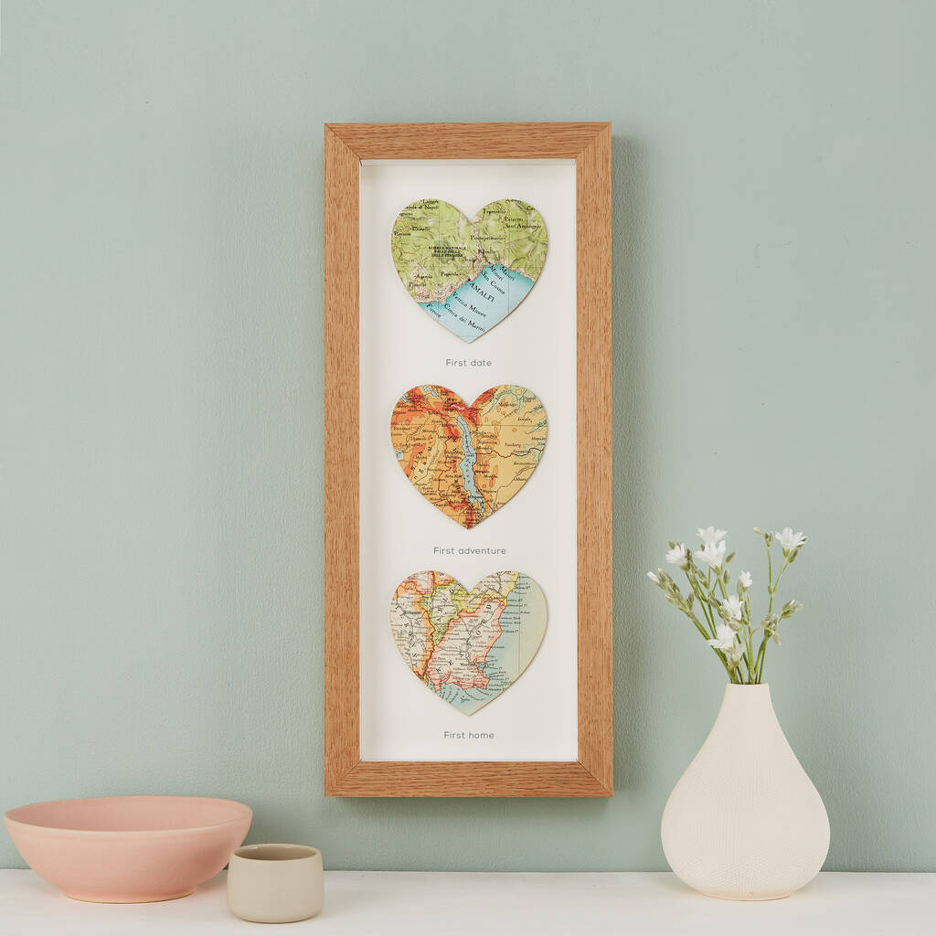 Three Personalised Map Heart Print, 1 of 12