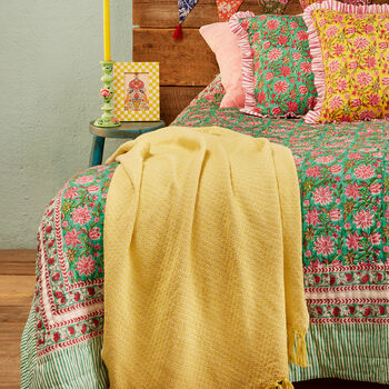 Green Sanganeri Block Print Reversible Quilt Boho, 4 of 7