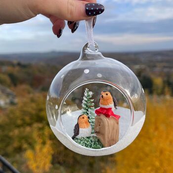 Christmas Blown Glass Bauble With Robin Pair, 3 of 5