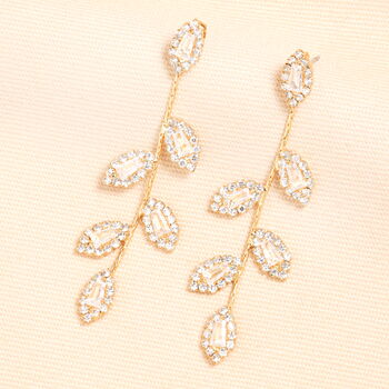 Crystal Leaf Drop Earrings In Gold Plating, 2 of 4
