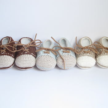Hand Crochet Leather Laced Baby Shoes, 4 of 7