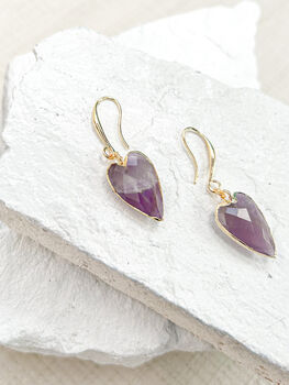 Amethyst Heart Earrings Real 18k Gold Plated, 5 of 7