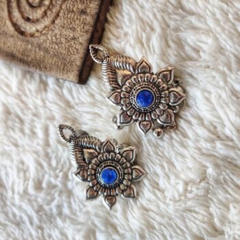 Oxidized Intricate Floral Enamel Indian Boho Danglers, 4 of 8