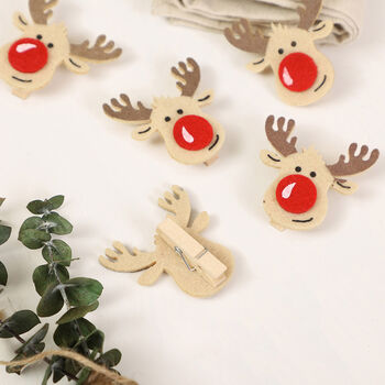 Set Of Six Christmas Crafts Felt Reindeer Pegs, 3 of 3