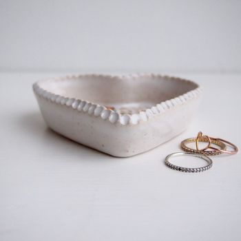 Handmade White Ceramic Pottery Heart Ring Dish, 3 of 7