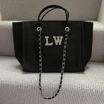 Personalised Black Large Chain Initial Tote Shoulder Bag, 4 of 8