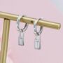 Sterling Silver Baguette Cz Huggie Hoop Earrings, thumbnail 3 of 10