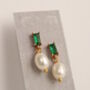 Emerald And Freshwater Pearl Drop Earrings, thumbnail 5 of 6