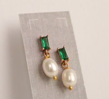 Emerald And Freshwater Pearl Drop Earrings, 5 of 6