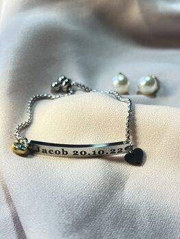 Personalised Baby Bracelet Birthstone Silver And Gold, 2 of 8
