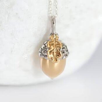 Personalised Yellow Gold Plated Sterling Silver Acorn And Leaf Necklace, 2 of 11