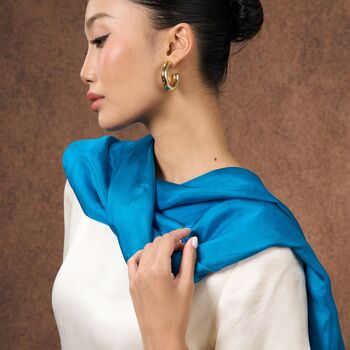 100% Mulberry Silk Scarf, Teal Blue In Gift Box, 3 of 4