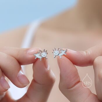 Sterling Silver Tiny Axolotl Stud Earrings, 4 of 12