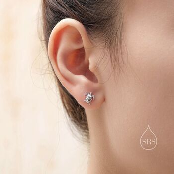 Sterling Silver Turtle Screw Back Earrings, 5 of 11