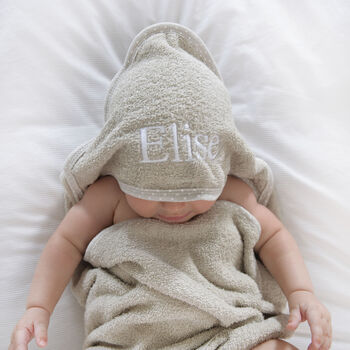 Personalised Baby Towel And Unisex Baby Bears Gift Set, 2 of 7