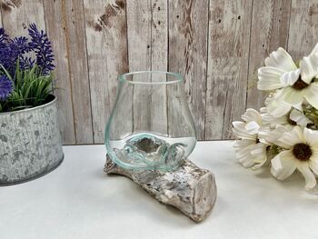 Molten Glass Round Bowl On Whitewashed Teak Root Base, 7 of 8