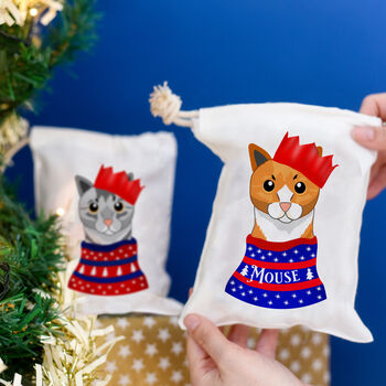 Personalised Party Cat Christmas Treat Gift Bag, 4 of 4