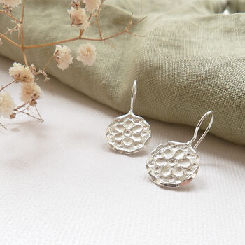 Daisy Flower Handmade Sterling Silver Drop Earrings, 3 of 11