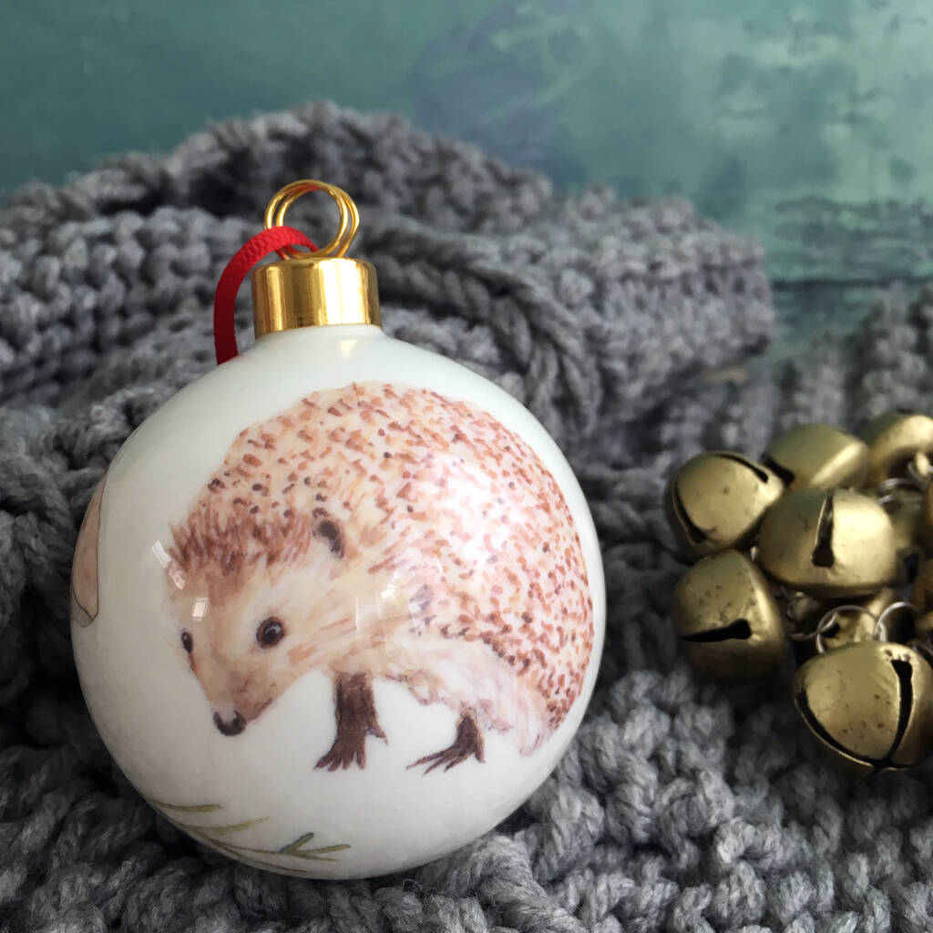 Hedgehog Bone China Christmas Bauble By littlebirdydesigns