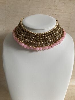 Indian Gold Plated Light Pink Pearl Choker Set, 4 of 7