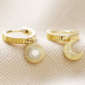 Moon And Sun Huggie Hoop Earrings In Gold Plating, 3 of 8