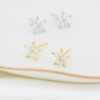 Cz Flower Stud Earrings In Sterling Silver, 6 of 12