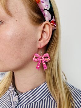 Large Glitter Bow Dangle Earrings / Birthday Gift For Best Friend, 11 of 11
