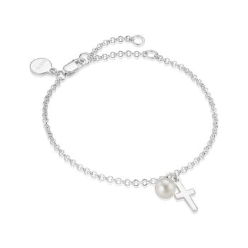 Children’s Sterling Silver Pearl Cross Bracelet – Christening Or First Holy Communion Gift, 2 of 4