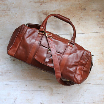 Tan Leather Travel Holdall Bag, 2 of 6