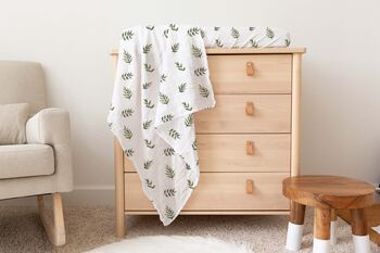 Luxury Green Leaf Organic Bamboo Muslin Swaddle Blanket, 3 of 4