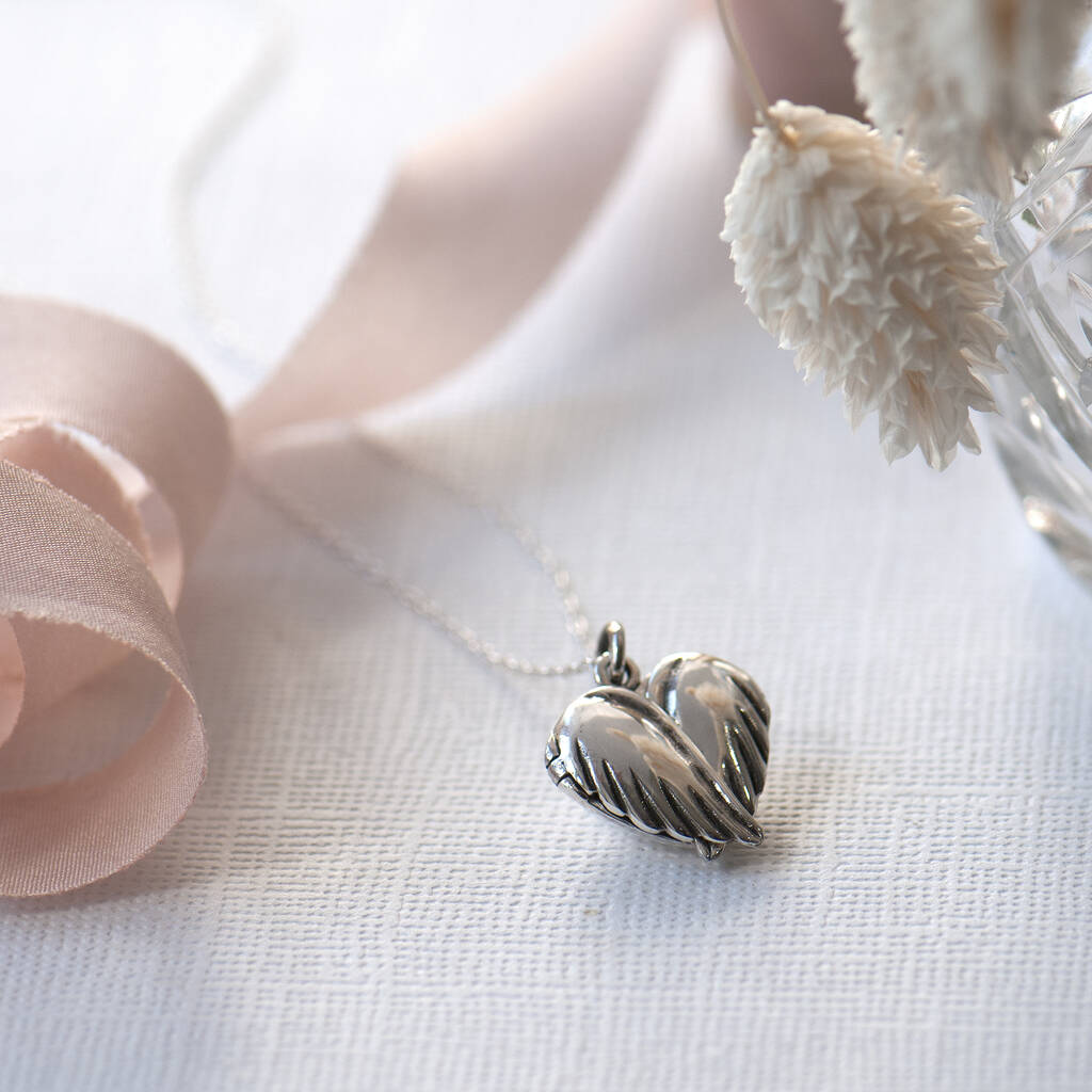 Angel Wing Heart Locket - Sterling Silver Locket & 18