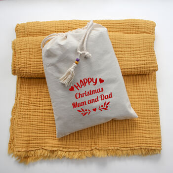 Soft Cotton Muslin Throw Blanket, Cotton Bag Personalised, 2 of 9