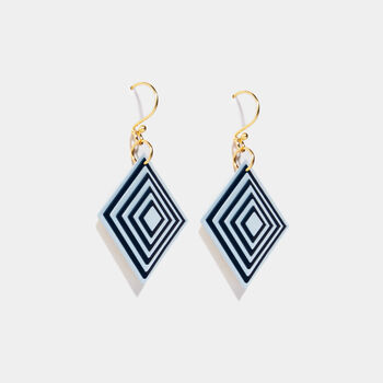 Blue And Navy Geometric Diamond Shaped Earrings, 4 of 6