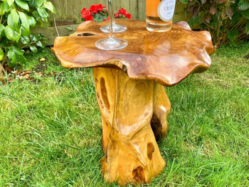 Handcrafted Mushroom Side Lamp Table Natural Wooden Furniture, 2 of 4