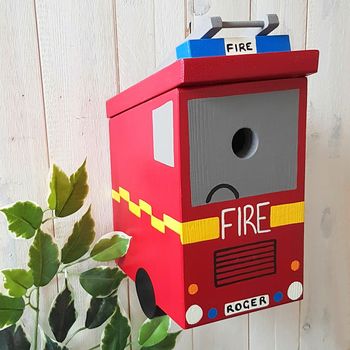 Personalised Fire Engine Bird Box, 2 of 10