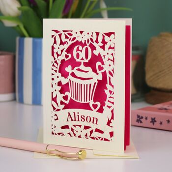 Personalised Papercut Cupcake Birthday Card, 7 of 8
