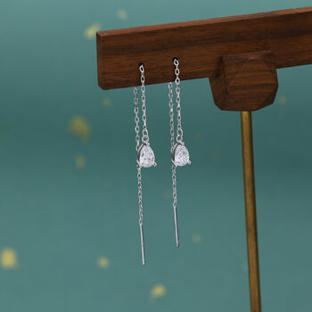 Sterling Silver Cz Droplet Threader Earrings, 3 of 11