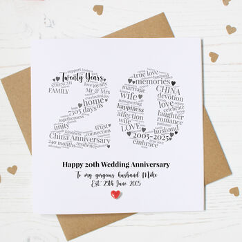 Personalised 20th Anniversary Card With China Heart, 2 of 6