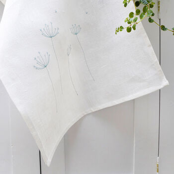 Embroidered Linen Cow Parsley Tea Towel, 5 of 5