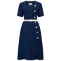 Olivia Dress In French Navy Vintage 1940s Style, thumbnail 1 of 3