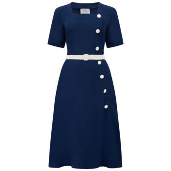 Olivia Dress In French Navy Vintage 1940s Style, 2 of 3