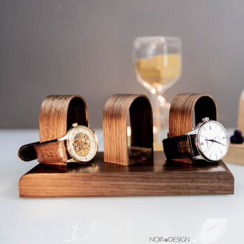 Luxury Walnut Triple Watch Stand Display Personalise, 3 of 6