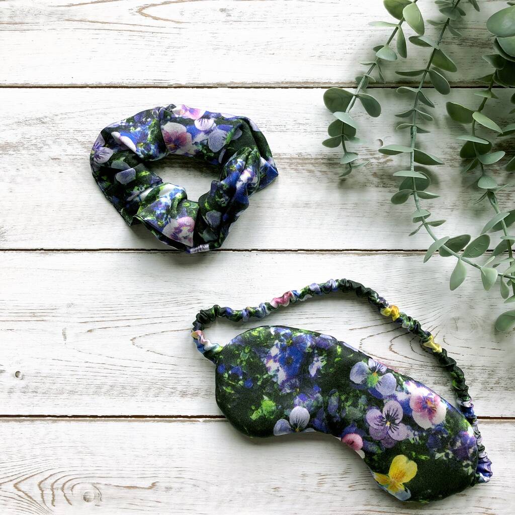 Pansy Floral Silk Eye Mask And Scrunchie Gift Set, 1 of 4